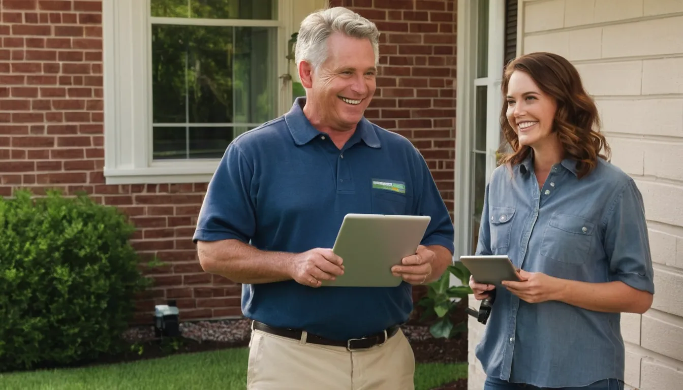 Friendly homeowner talking with an HVAC provider beside a new outdoor AC unit at a home in Cahokia Heights